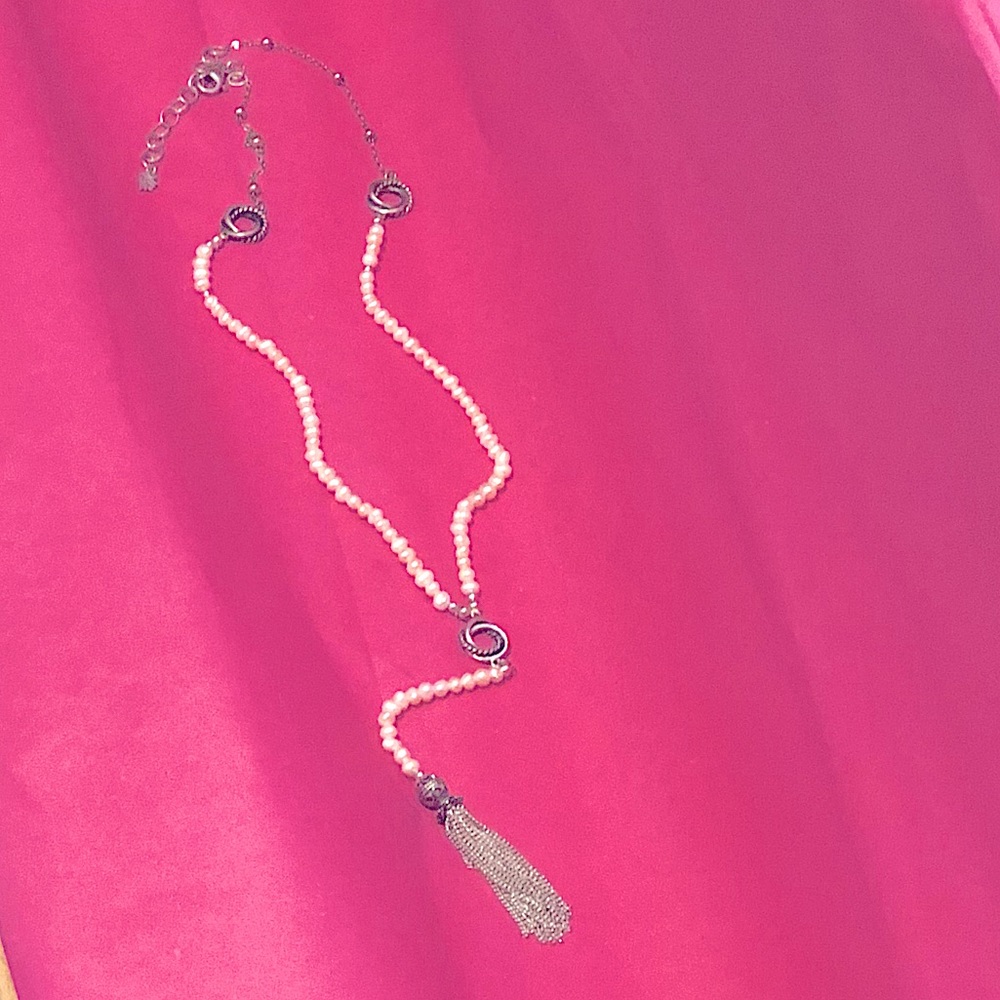 Pearl Lariat Tassel Necklace New Vintage Classic